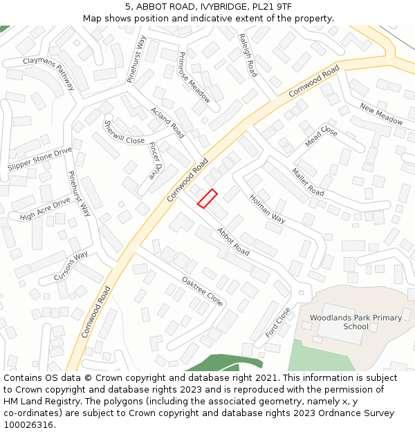 5, ABBOT ROAD, IVYBRIDGE, PL21 9TF: Location map and indicative extent of plot