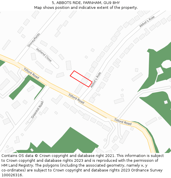 5, ABBOTS RIDE, FARNHAM, GU9 8HY: Location map and indicative extent of plot