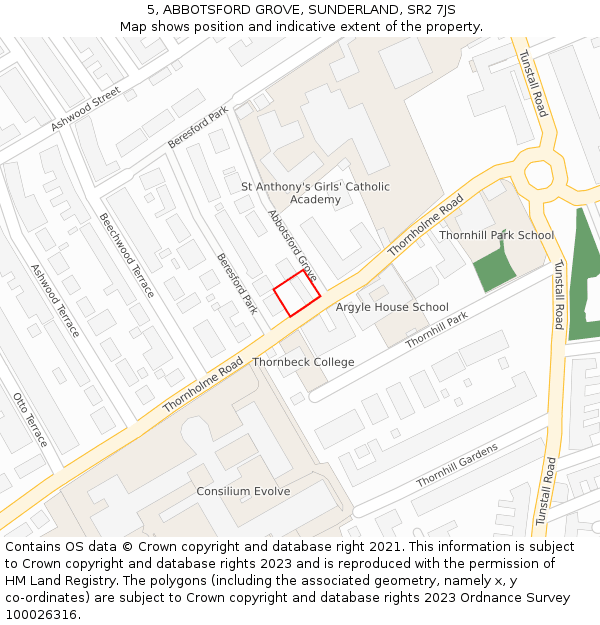 5, ABBOTSFORD GROVE, SUNDERLAND, SR2 7JS: Location map and indicative extent of plot