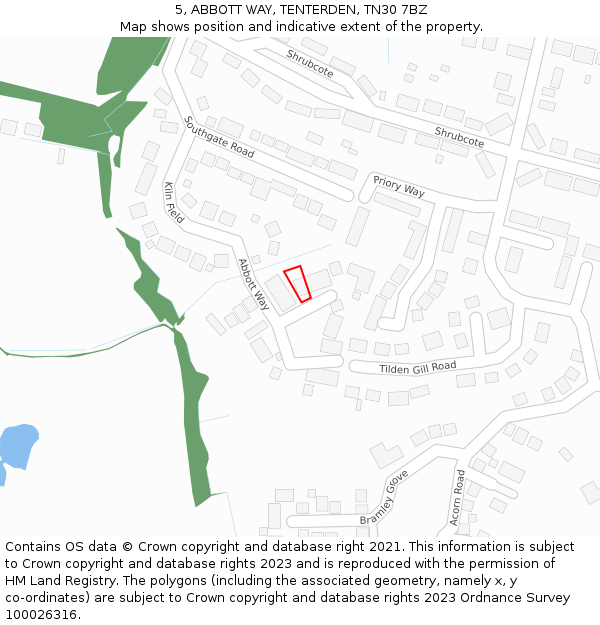 5, ABBOTT WAY, TENTERDEN, TN30 7BZ: Location map and indicative extent of plot