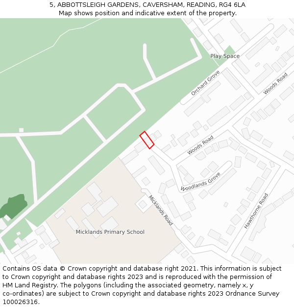 5, ABBOTTSLEIGH GARDENS, CAVERSHAM, READING, RG4 6LA: Location map and indicative extent of plot