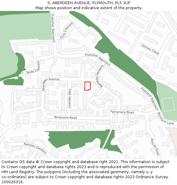 5, ABERDEEN AVENUE, PLYMOUTH, PL5 3UF: Location map and indicative extent of plot