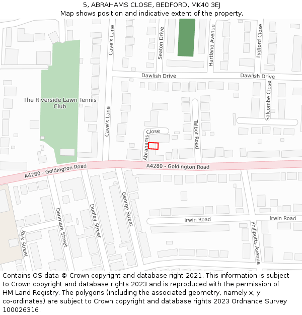 5, ABRAHAMS CLOSE, BEDFORD, MK40 3EJ: Location map and indicative extent of plot