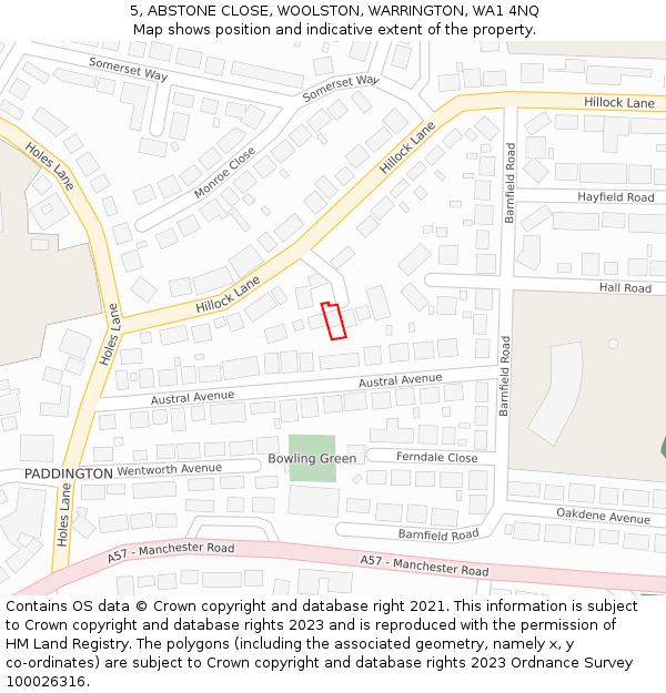 5, ABSTONE CLOSE, WOOLSTON, WARRINGTON, WA1 4NQ: Location map and indicative extent of plot