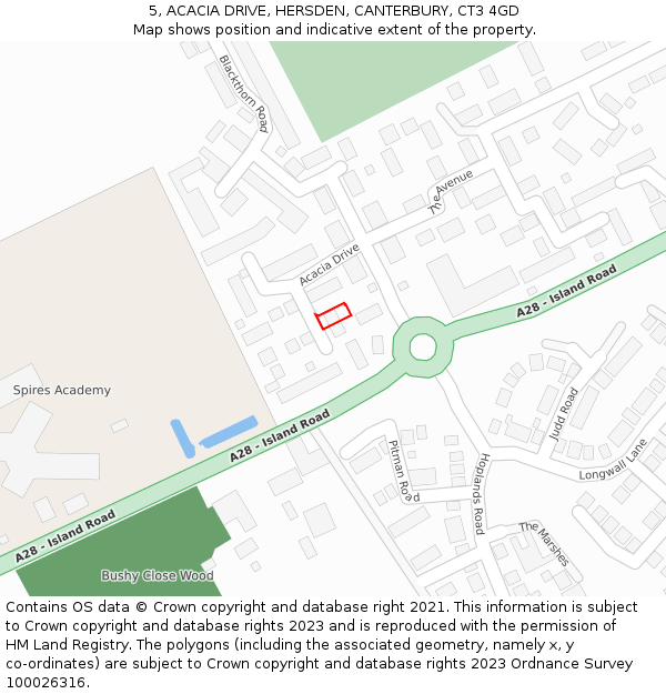 5, ACACIA DRIVE, HERSDEN, CANTERBURY, CT3 4GD: Location map and indicative extent of plot