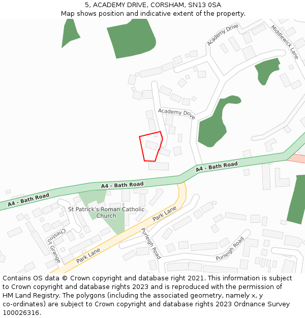 5, ACADEMY DRIVE, CORSHAM, SN13 0SA: Location map and indicative extent of plot