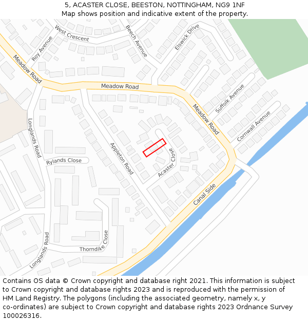 5, ACASTER CLOSE, BEESTON, NOTTINGHAM, NG9 1NF: Location map and indicative extent of plot