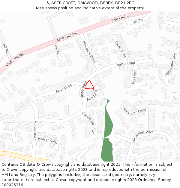 5, ACER CROFT, OAKWOOD, DERBY, DE21 2EG: Location map and indicative extent of plot