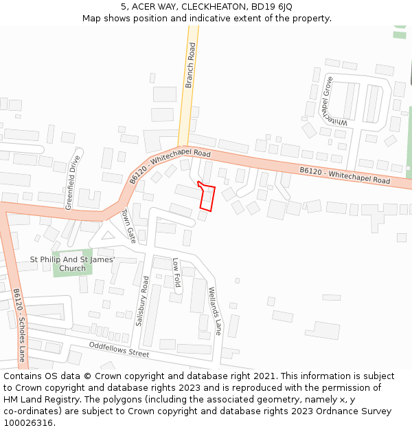 5, ACER WAY, CLECKHEATON, BD19 6JQ: Location map and indicative extent of plot