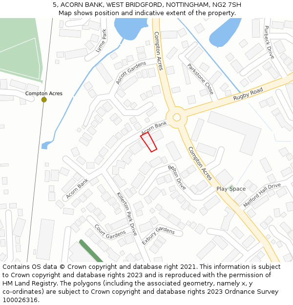 5, ACORN BANK, WEST BRIDGFORD, NOTTINGHAM, NG2 7SH: Location map and indicative extent of plot