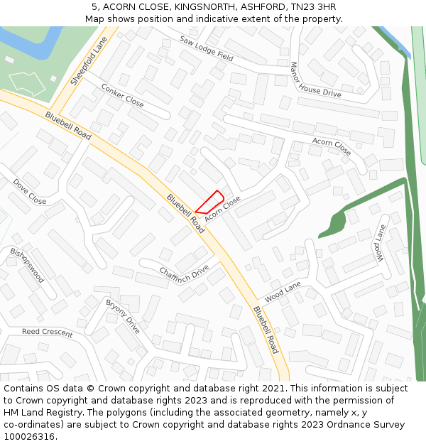5, ACORN CLOSE, KINGSNORTH, ASHFORD, TN23 3HR: Location map and indicative extent of plot