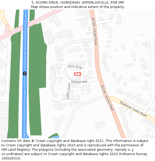 5, ACORN DRIVE, HORNDEAN, WATERLOOVILLE, PO8 0RF: Location map and indicative extent of plot