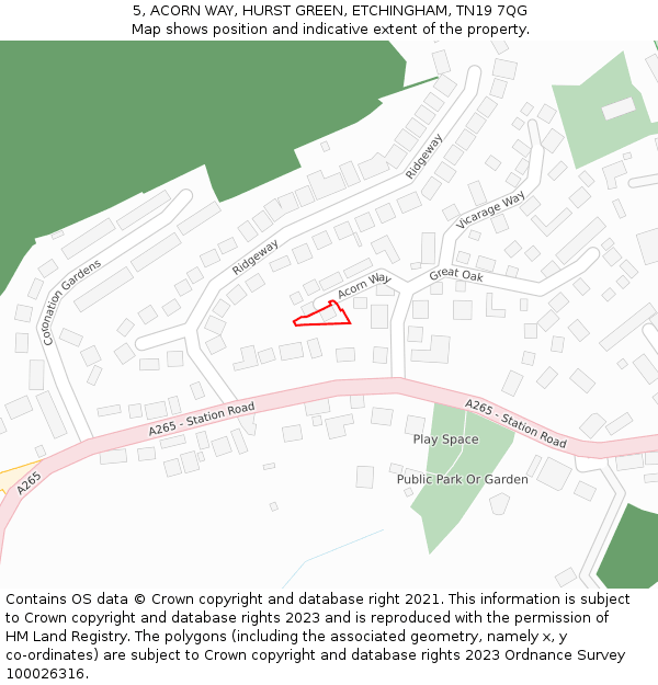 5, ACORN WAY, HURST GREEN, ETCHINGHAM, TN19 7QG: Location map and indicative extent of plot