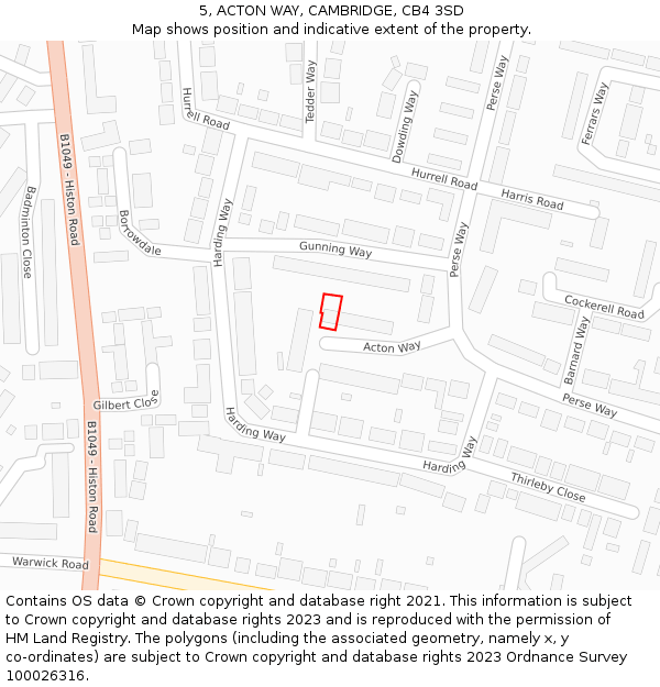5, ACTON WAY, CAMBRIDGE, CB4 3SD: Location map and indicative extent of plot
