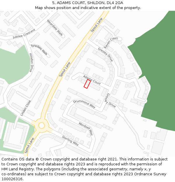 5, ADAMS COURT, SHILDON, DL4 2GA: Location map and indicative extent of plot