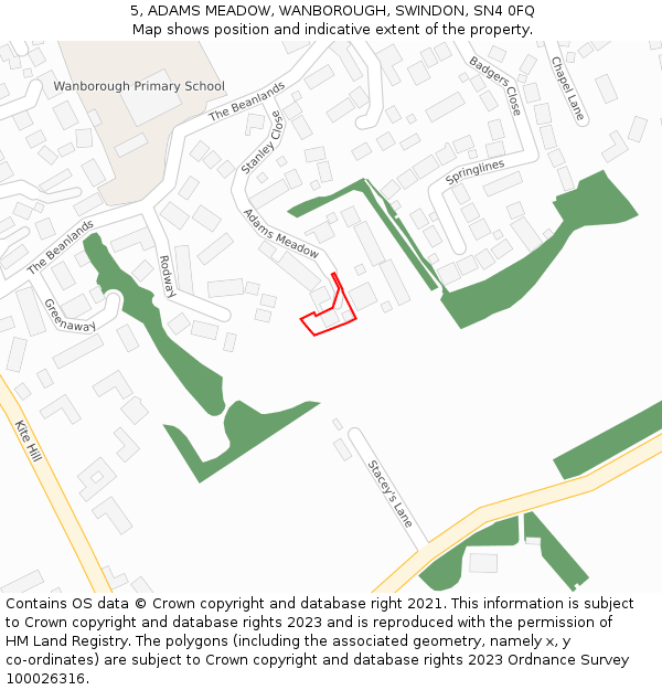 5, ADAMS MEADOW, WANBOROUGH, SWINDON, SN4 0FQ: Location map and indicative extent of plot