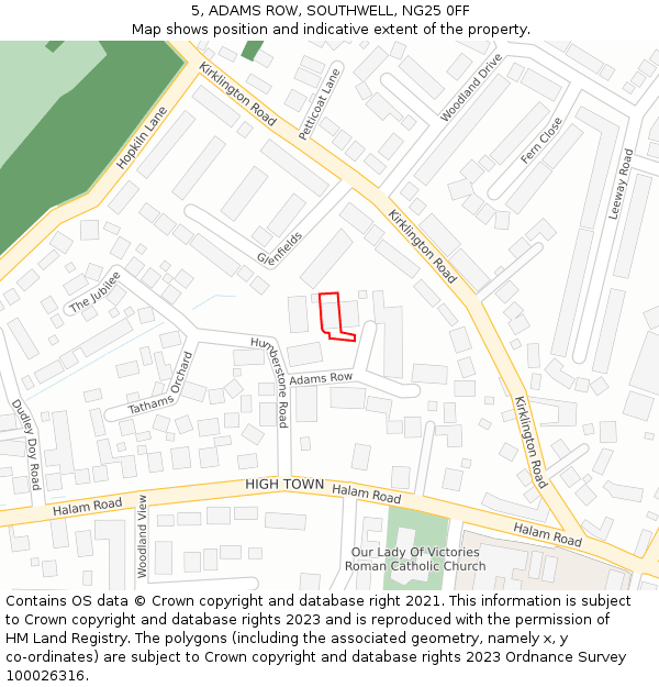 5, ADAMS ROW, SOUTHWELL, NG25 0FF: Location map and indicative extent of plot
