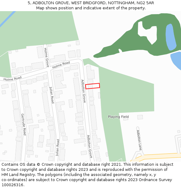 5, ADBOLTON GROVE, WEST BRIDGFORD, NOTTINGHAM, NG2 5AR: Location map and indicative extent of plot