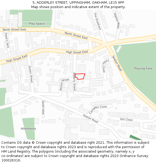 5, ADDERLEY STREET, UPPINGHAM, OAKHAM, LE15 9PP: Location map and indicative extent of plot