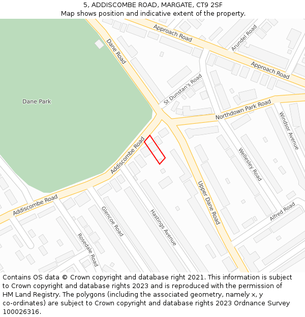 5, ADDISCOMBE ROAD, MARGATE, CT9 2SF: Location map and indicative extent of plot