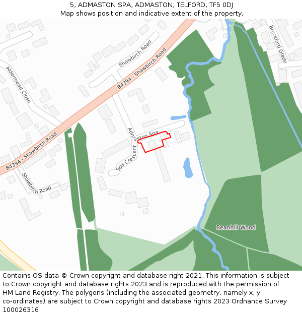 5, ADMASTON SPA, ADMASTON, TELFORD, TF5 0DJ: Location map and indicative extent of plot