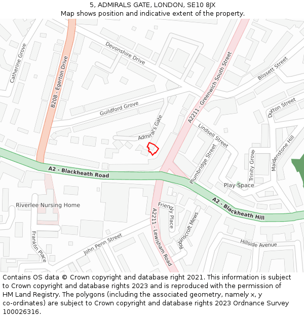 5, ADMIRALS GATE, LONDON, SE10 8JX: Location map and indicative extent of plot