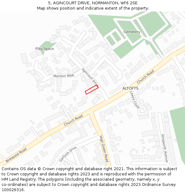 5, AGINCOURT DRIVE, NORMANTON, WF6 2SE: Location map and indicative extent of plot