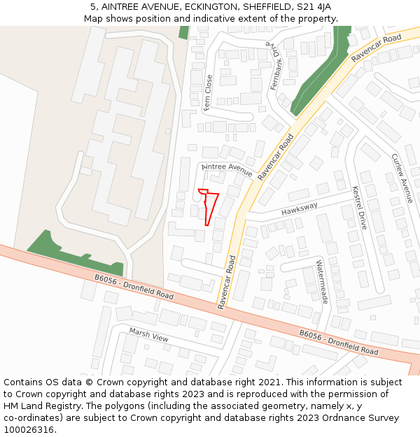 5, AINTREE AVENUE, ECKINGTON, SHEFFIELD, S21 4JA: Location map and indicative extent of plot
