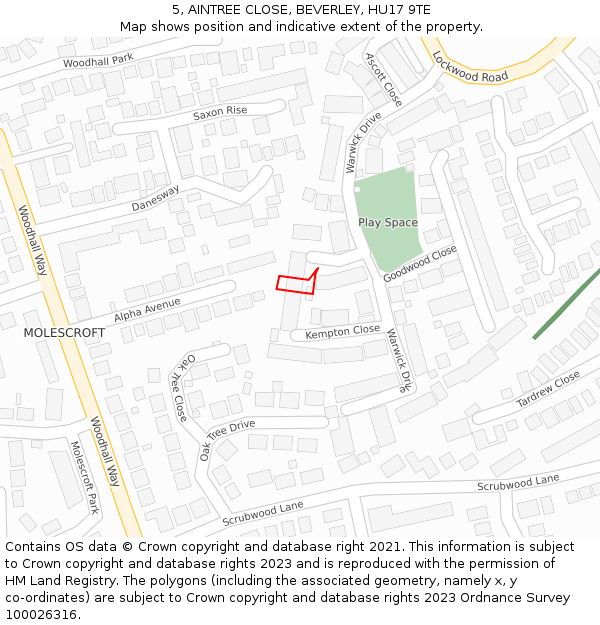 5, AINTREE CLOSE, BEVERLEY, HU17 9TE: Location map and indicative extent of plot