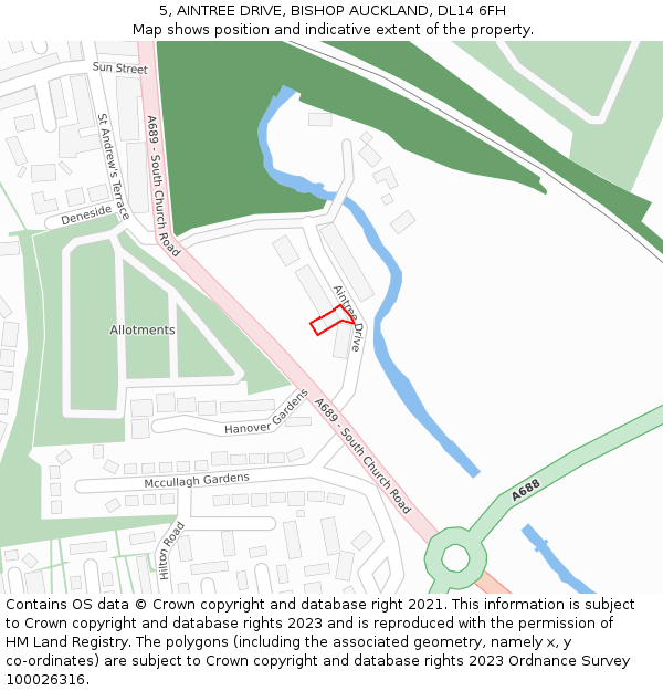 5, AINTREE DRIVE, BISHOP AUCKLAND, DL14 6FH: Location map and indicative extent of plot
