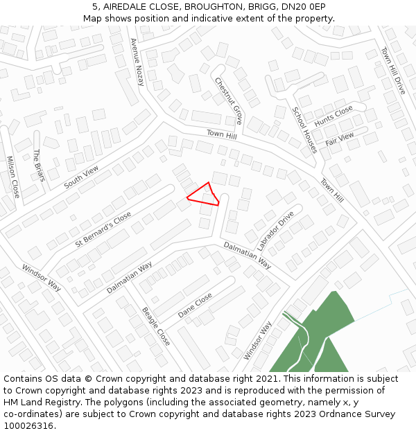 5, AIREDALE CLOSE, BROUGHTON, BRIGG, DN20 0EP: Location map and indicative extent of plot
