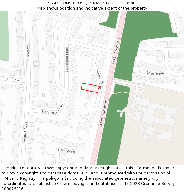 5, AIRETONS CLOSE, BROADSTONE, BH18 8LF: Location map and indicative extent of plot