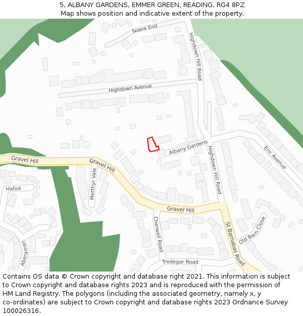 5, ALBANY GARDENS, EMMER GREEN, READING, RG4 8PZ: Location map and indicative extent of plot