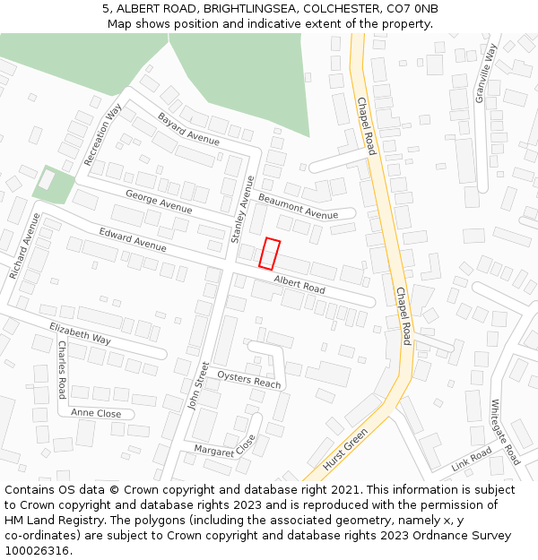 5, ALBERT ROAD, BRIGHTLINGSEA, COLCHESTER, CO7 0NB: Location map and indicative extent of plot