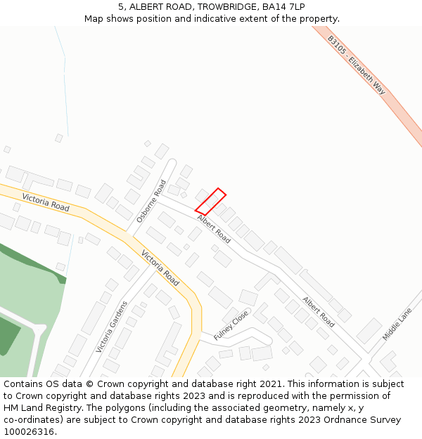 5, ALBERT ROAD, TROWBRIDGE, BA14 7LP: Location map and indicative extent of plot