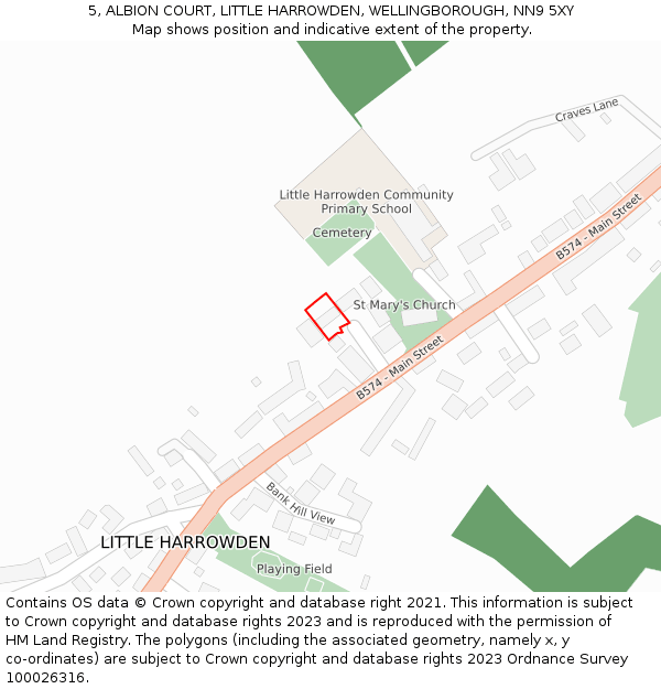 5, ALBION COURT, LITTLE HARROWDEN, WELLINGBOROUGH, NN9 5XY: Location map and indicative extent of plot