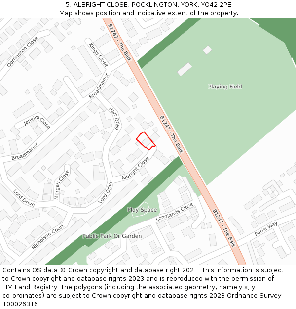 5, ALBRIGHT CLOSE, POCKLINGTON, YORK, YO42 2PE: Location map and indicative extent of plot