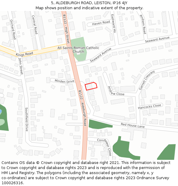 5, ALDEBURGH ROAD, LEISTON, IP16 4JY: Location map and indicative extent of plot