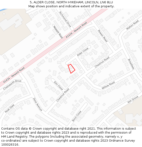 5, ALDER CLOSE, NORTH HYKEHAM, LINCOLN, LN6 8LU: Location map and indicative extent of plot