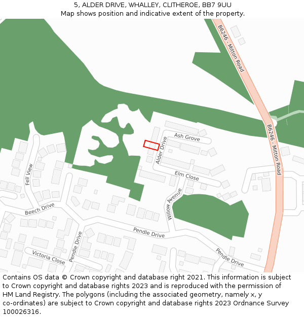 5, ALDER DRIVE, WHALLEY, CLITHEROE, BB7 9UU: Location map and indicative extent of plot