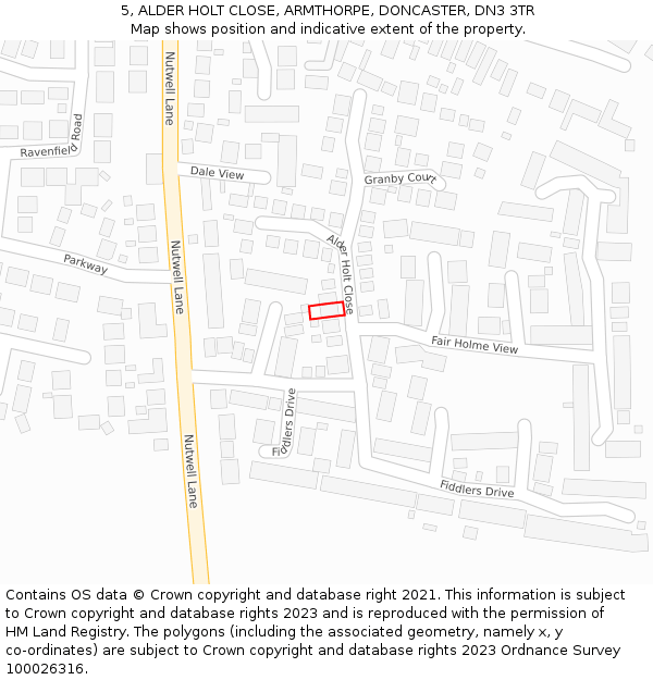 5, ALDER HOLT CLOSE, ARMTHORPE, DONCASTER, DN3 3TR: Location map and indicative extent of plot