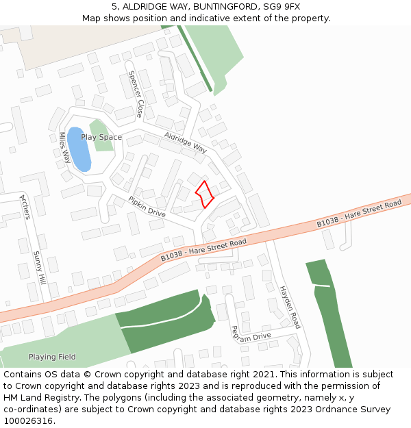 5, ALDRIDGE WAY, BUNTINGFORD, SG9 9FX: Location map and indicative extent of plot