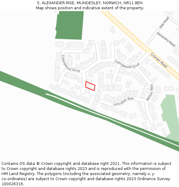 5, ALEXANDER RISE, MUNDESLEY, NORWICH, NR11 8EN: Location map and indicative extent of plot