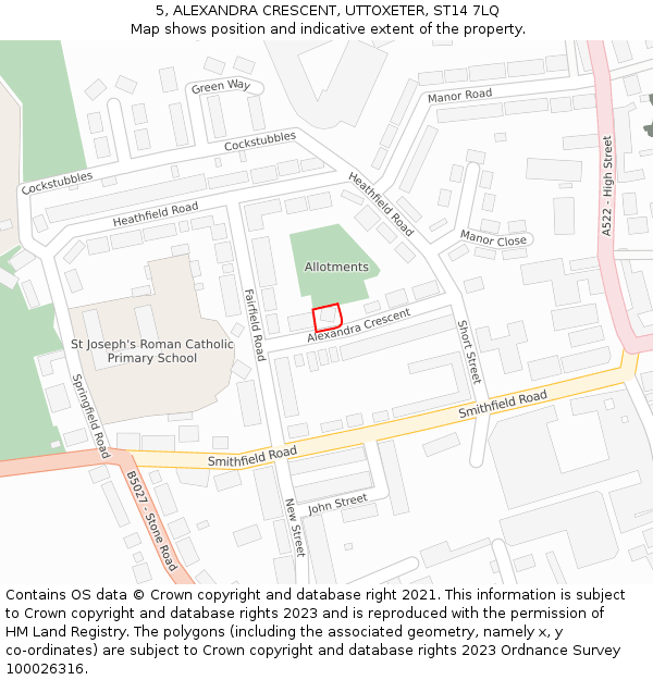 5, ALEXANDRA CRESCENT, UTTOXETER, ST14 7LQ: Location map and indicative extent of plot