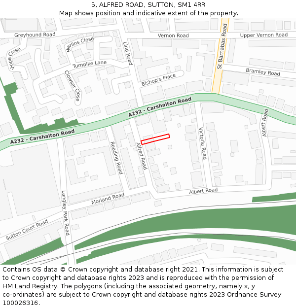 5, ALFRED ROAD, SUTTON, SM1 4RR: Location map and indicative extent of plot