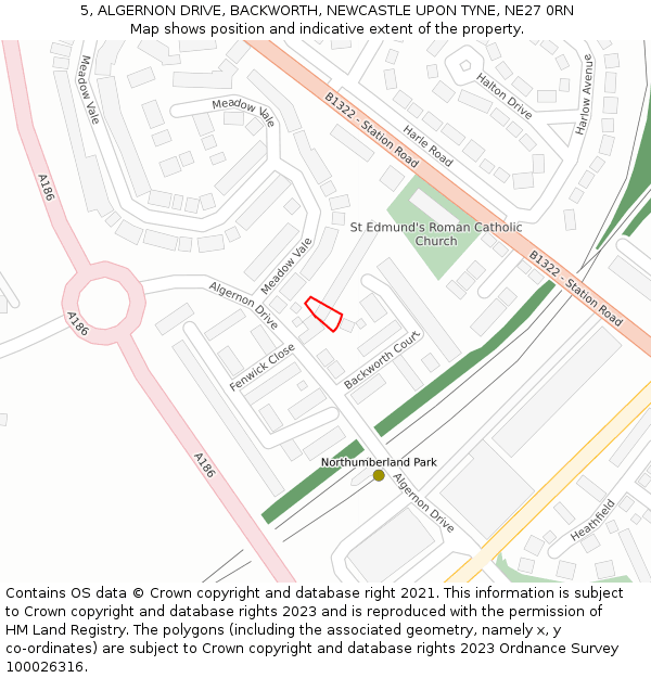 5, ALGERNON DRIVE, BACKWORTH, NEWCASTLE UPON TYNE, NE27 0RN: Location map and indicative extent of plot