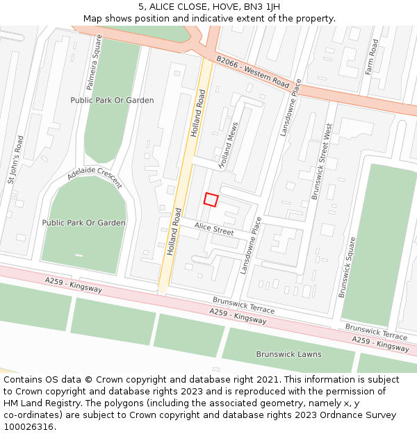 5, ALICE CLOSE, HOVE, BN3 1JH: Location map and indicative extent of plot