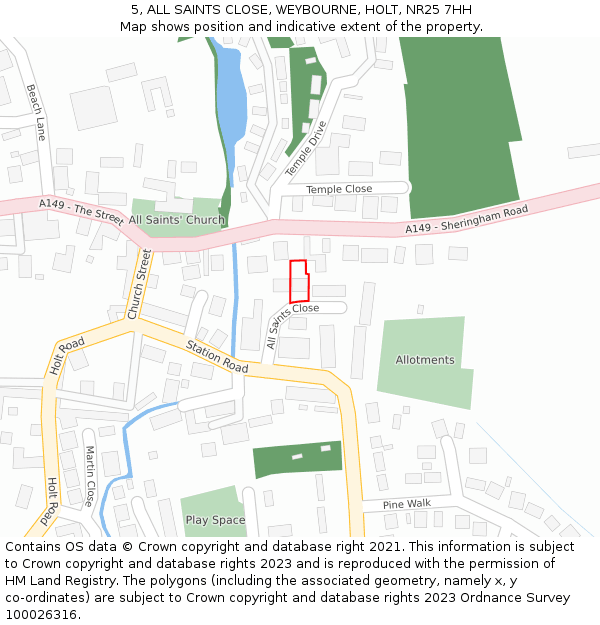 5, ALL SAINTS CLOSE, WEYBOURNE, HOLT, NR25 7HH: Location map and indicative extent of plot