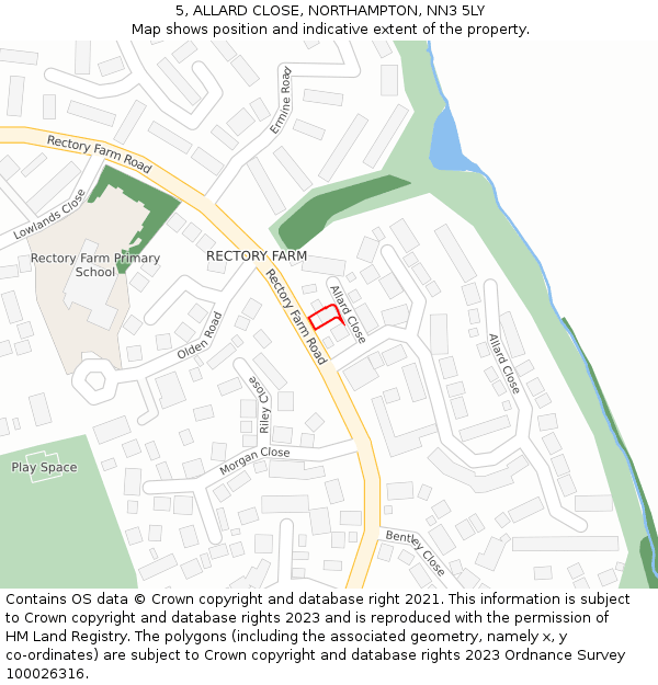 5, ALLARD CLOSE, NORTHAMPTON, NN3 5LY: Location map and indicative extent of plot