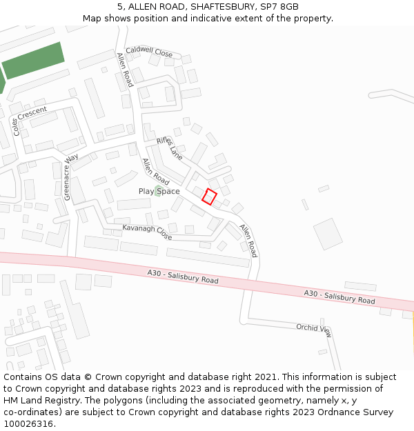 5, ALLEN ROAD, SHAFTESBURY, SP7 8GB: Location map and indicative extent of plot